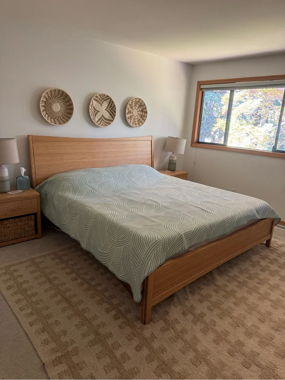 King Size Soft Wave Quilted Bedspread - Light Aqua/White